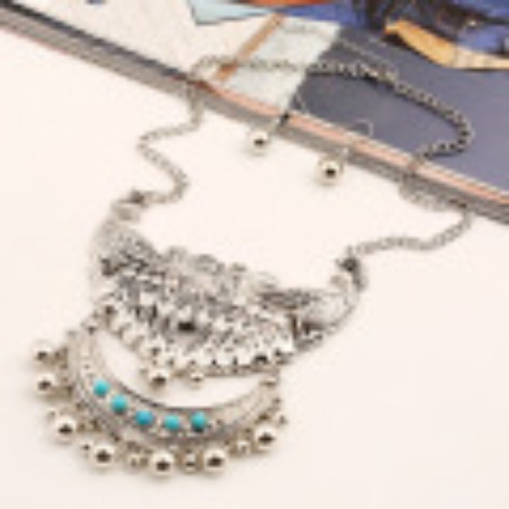 #019 Vintage Diamond Studded Peacock Necklace Gemstone Tassel Carved